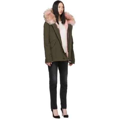 Shop Mr & Mrs Italy Mr And Mrs Italy Pink And Green Fur Mini Parka In 4026 Pink