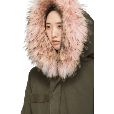 Shop Mr & Mrs Italy Mr And Mrs Italy Pink And Green Fur Mini Parka In 4026 Pink