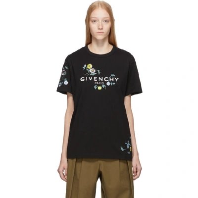 Shop Givenchy Black Masculine Floral Embroidered T-shirt