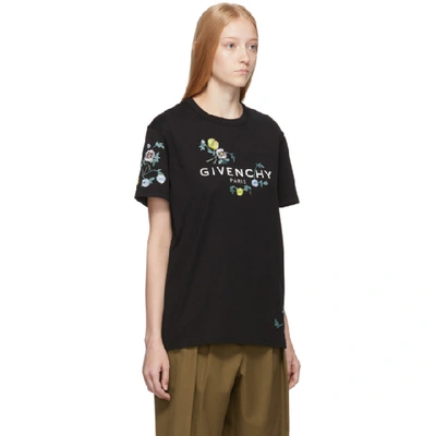 Shop Givenchy Black Masculine Floral Embroidered T-shirt