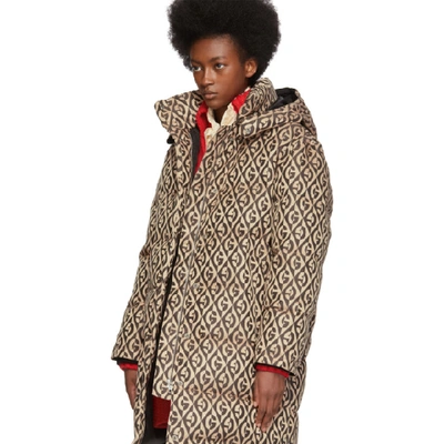 Shop Gucci Beige And Black Down Oversized Gg Coat In 2378 Beige