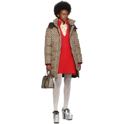 Shop Gucci Beige And Black Down Oversized Gg Coat In 2378 Beige