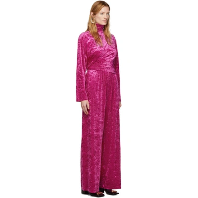 Shop Balenciaga Pink Velvet Jersey Draped Jumpsuit In 5601 Orchid