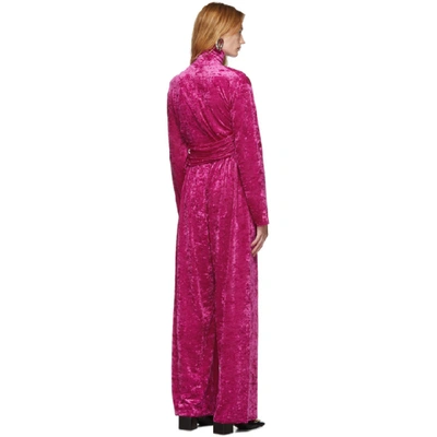 Shop Balenciaga Pink Velvet Jersey Draped Jumpsuit In 5601 Orchid