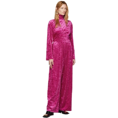 Shop Balenciaga Pink Velvet Jersey Draped Jumpsuit In 5601 Orchid