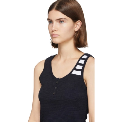 Shop Thom Browne Navy 4-bar Stripe Button Placket Tank Top In 415 Navy