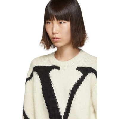 Shop Valentino White And Black Vlogo Sweater In 0an Ivory B