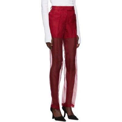 Shop Helmut Lang Red Straight Organza Trousers