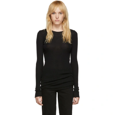 Shop Rick Owens Black Ribbed Round Neck Sweater In 09 Black