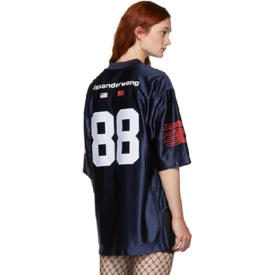 Shop Alexander Wang Navy High Shine Football Jersey T-shirt In 469 Navy