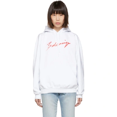 Shop Balenciaga White And Red Signature Hoodie In 9783 Wht Re