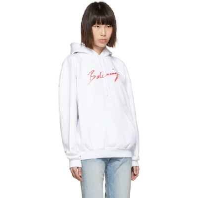 Shop Balenciaga White And Red Signature Hoodie In 9783 Wht Re