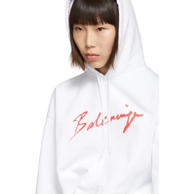 Shop Balenciaga White And Red Signature Hoodie In 9783 Wht Re