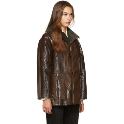 Shop Kassl Editions Reversible Brown Lacquer Sheepskin Coat In Short Brown