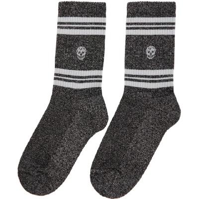 Shop Alexander Mcqueen Black And Silver Glittered Stripe Skull Sport Socks In 1081 Bk/sil