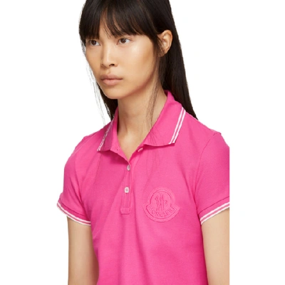 Shop Moncler Pink Logo Polo In 522 Hot Pin