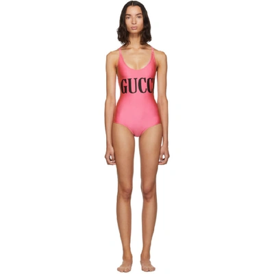 Shop Gucci Pink Sparkling One-piece Swimsuit