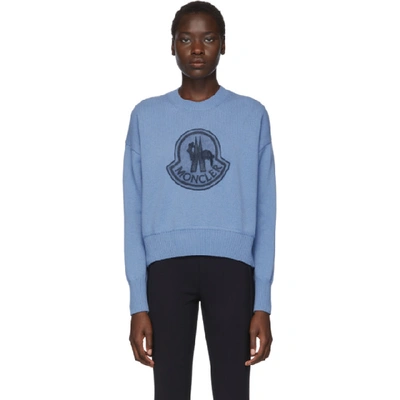 Shop Moncler Blue Knit Maglione Sweater In 785 Blue