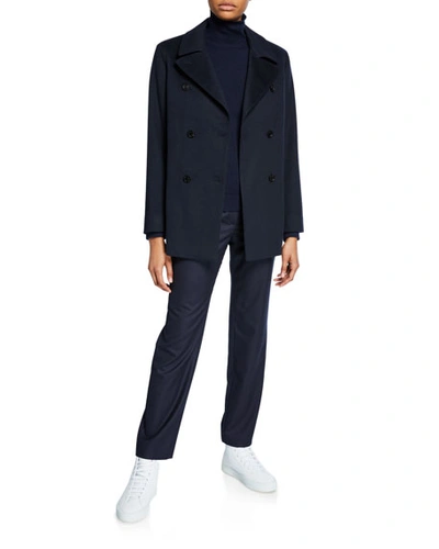 Shop Agnona Wool Flannel Tapered-leg Pants In Navy