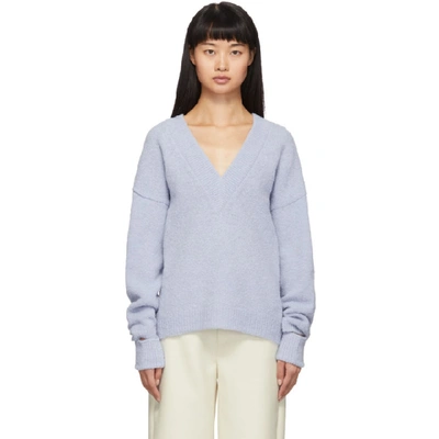 Shop Tibi Blue Airy Alpaca V-neck Sweater In Mauvb Mauvb