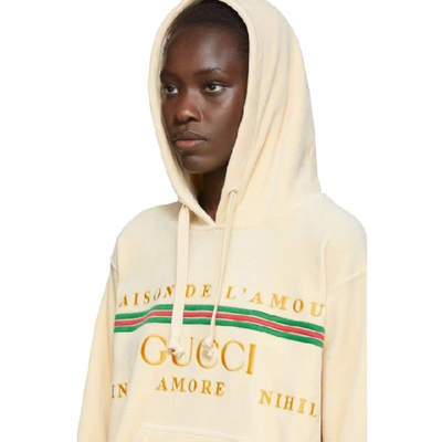 Shop Gucci Beige Chenille Logo Hoodie In 9300 Beige