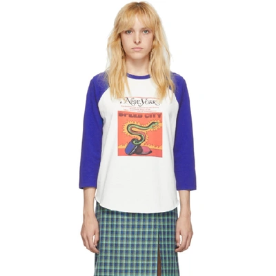 Shop Marc Jacobs Off-white And Blue New York Magazine Edition The Baseball Long Sleeve T-shirt