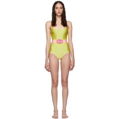 Shop Gucci Yellow Plexi Belt One Piece In 7773 Butter