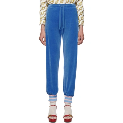 Shop Gucci Blue Chenille Lounge Pants In 4318 Royal