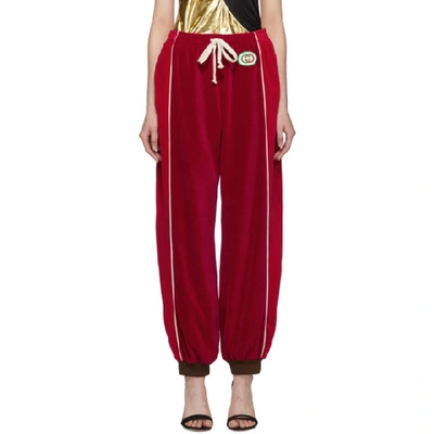 Shop Gucci Red Chenille Drawstring Lounge Pants In 6432 Red