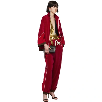 Shop Gucci Red Chenille Drawstring Lounge Pants In 6432 Red