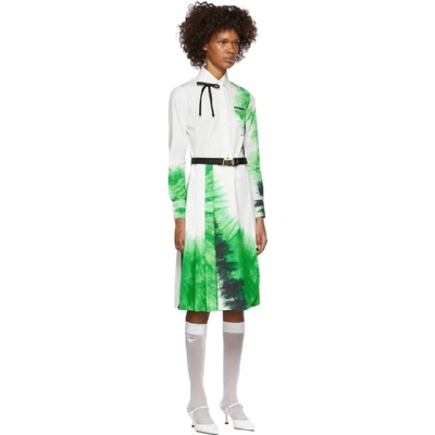 Shop Prada White & Green Belted Tie-dye Dress