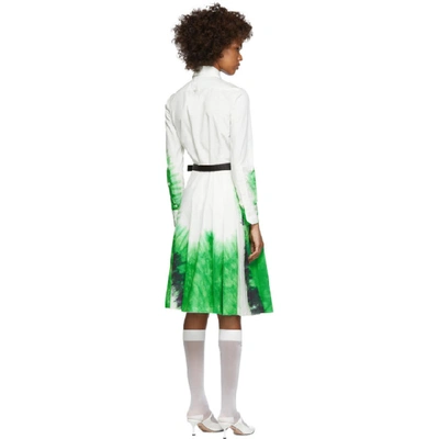 Shop Prada White & Green Belted Tie-dye Dress
