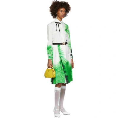 Shop Prada White & Green Belted Tie-dye Dress