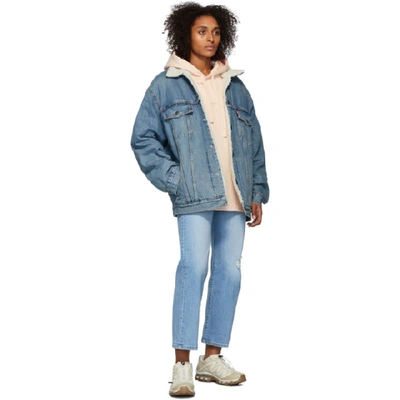 Shop Levi's Blue Denim Sherpa Big & Tall Type 3 Trucker Jacket In Specialsauc