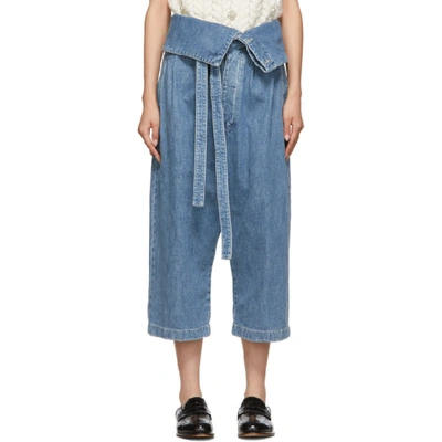 Shop Loewe Blue Belted Pleated Jeans