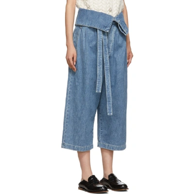 Shop Loewe Blue Belted Pleated Jeans