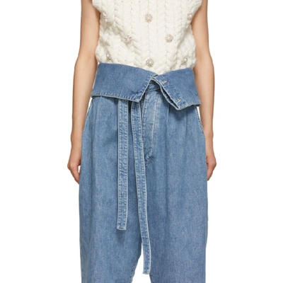 Shop Loewe Blue Belted Pleated Jeans