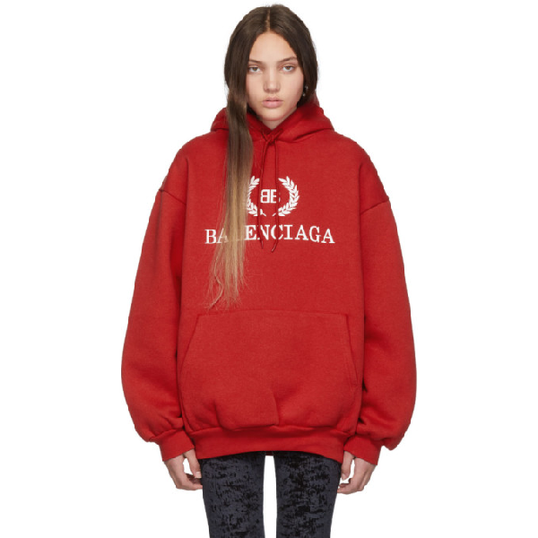 Balenciaga Oversized Logo Cotton Sweatshirt Hoodie In 6400 Red | ModeSens