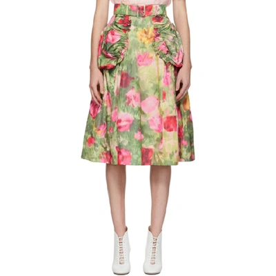 Shop Simone Rocha Multicolor Smocked Skirt In Green Flowe