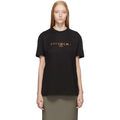 Shop Givenchy Black Rose Gold Print Logo T-shirt In 001 Black