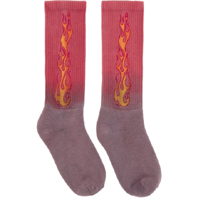 Shop Palm Angels Purple And Red Flames Socks In Red Multi