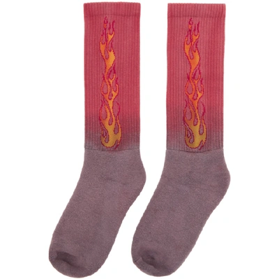 Shop Palm Angels Purple And Red Flames Socks In Red Multi