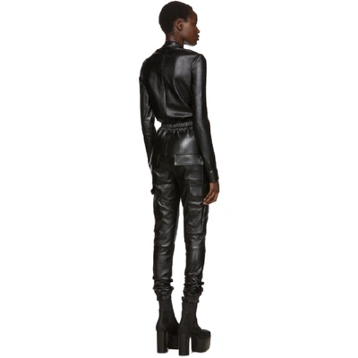 Shop Rick Owens Black Leather Cargo Bodybag Jumpsuit In 09 Black