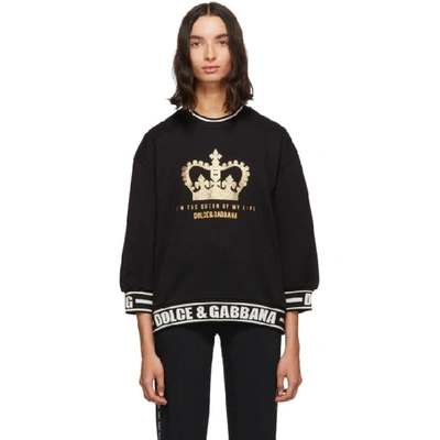 Shop Dolce & Gabbana Dolce And Gabbana Black Three-quarter Sleeve Crown Sweatshirt