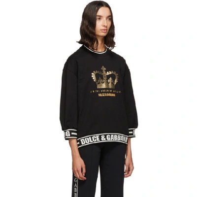 Shop Dolce & Gabbana Dolce And Gabbana Black Three-quarter Sleeve Crown Sweatshirt