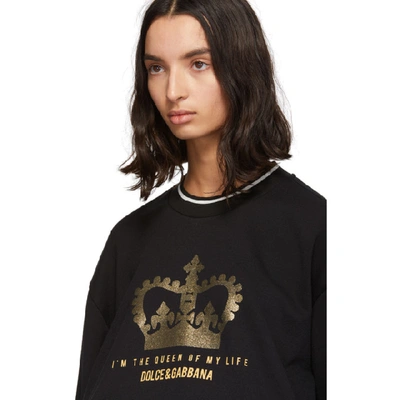 Shop Dolce & Gabbana Dolce And Gabbana Black Three-quarter Sleeve Crown Sweatshirt