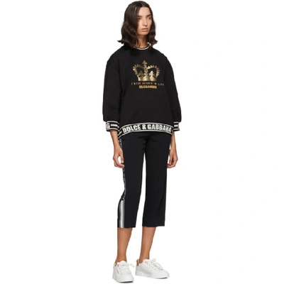 Shop Dolce & Gabbana Dolce And Gabbana Black Three-quarter Sleeve Crown Sweatshirt