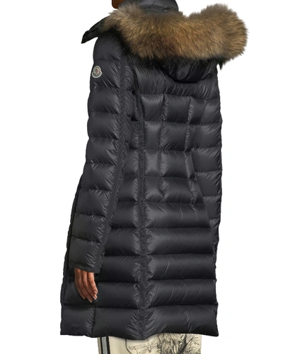 Shop Moncler Hermifur Fitted Puffer Coat With Removable Fur Hood In Black