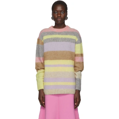 Shop Acne Studios Purple And Yellow Oversized Striped Sweater In Lilac/yello