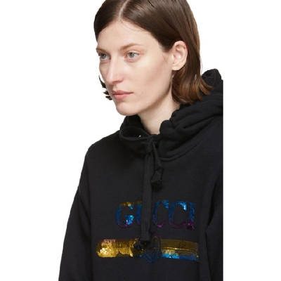 Shop Gucci Black Sequin Logo Hoodie